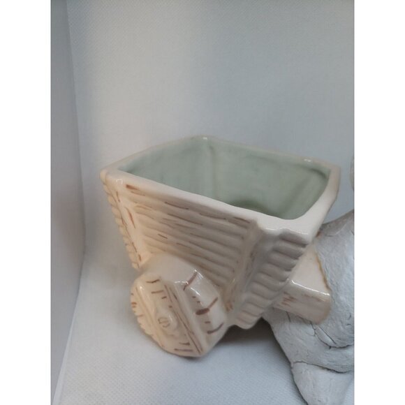 Vintage Planter Bunny Pulling Cart White Rabbit Ceramic Plant Accessory Easter - Picture 4 of 13